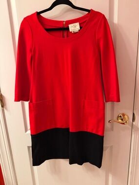 kate spade Red and Black Colorblock Ponte Shift Dress